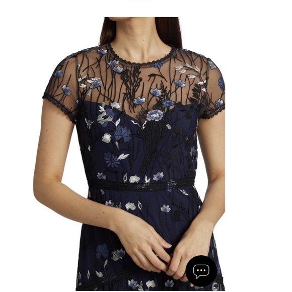 ML Monique Lhuillier Floral embroidered mesh gown size 12 - Picture 2 of 10